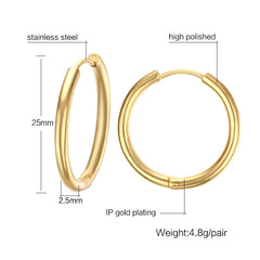 Meaeguet Trendy silver color Rose Gold Black Tone Stainless Steel Hoop Earrings Round Loop Earring For Women 25mm/20mm/11mm