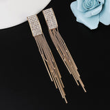 Christmas Gift 2023 New Fashion Gold Color Long Crystal Tassel Dangle Earrings for Women Wedding Drop Earing Brinco Fashion Jewelry Wholesale