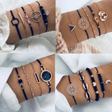AVEURi 2023 Bohemian Black Beads Chain Bracelets Bangles For Women Fashion Heart Compass Gold Color Chain Bracelets Sets Jewelry Gifts