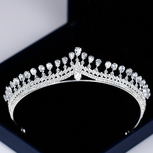 Aveuri Christmas Gift Luxury Silver Color Rhinestone Wedding Tiara Crown Pearl Queen Diadem Bride Crown Headpiece Wedding Hair Accessories Tiara