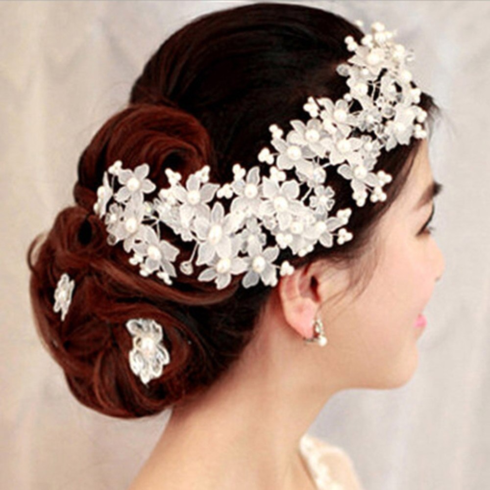 Graduation Gift Fashion Crystal Wedding Hair Accessories Handmade Floral Women Headband Pearl Headpiece Bridal Crown Hair Jewelry