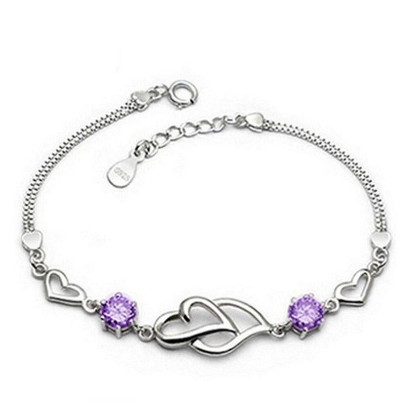 Christmas Gift alloy new heart to heart bracelet fashion female models cute vintage wild super flash jewelry Purple