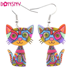 Christmas Gift Bonsny Drop Cat Acrylic Earrings Big Long Dangle Earring 2023 Fashion Jewelry For Women Girl New Style Cute Animal Accessories