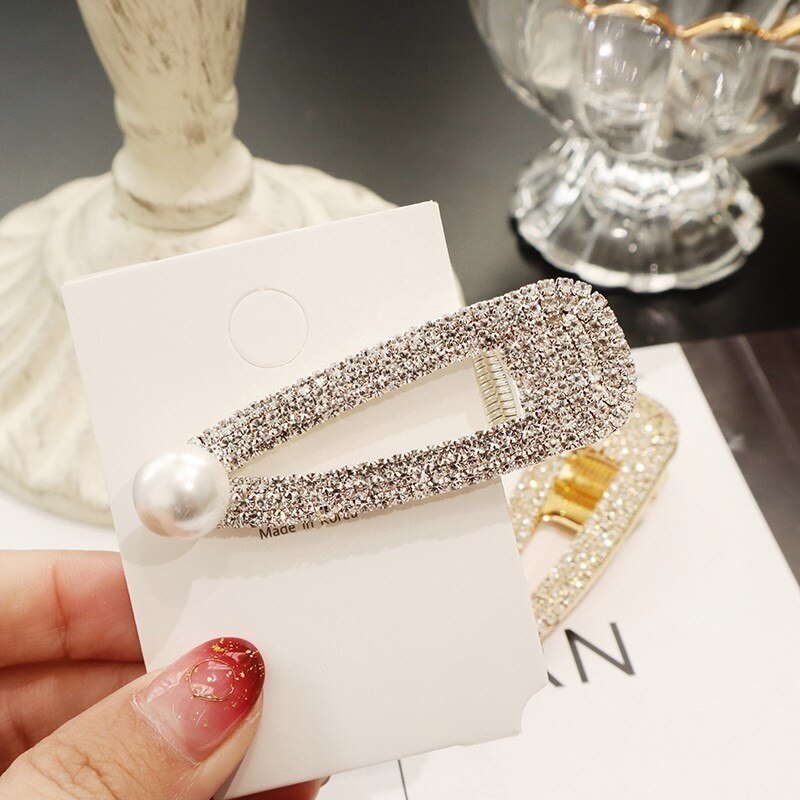 Aveuri Korea Full Crystal HairPins Fashion Rectangle Geometric Pearl Hair Barrettes For Women Girl Hair Accessories Hair Clips Hairgrip