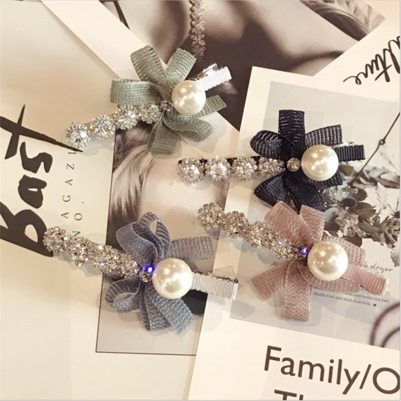 New high-end boutique hair accessories Korean version of the hand-studded super flashing bow duckbill clip hairpin hairpin women