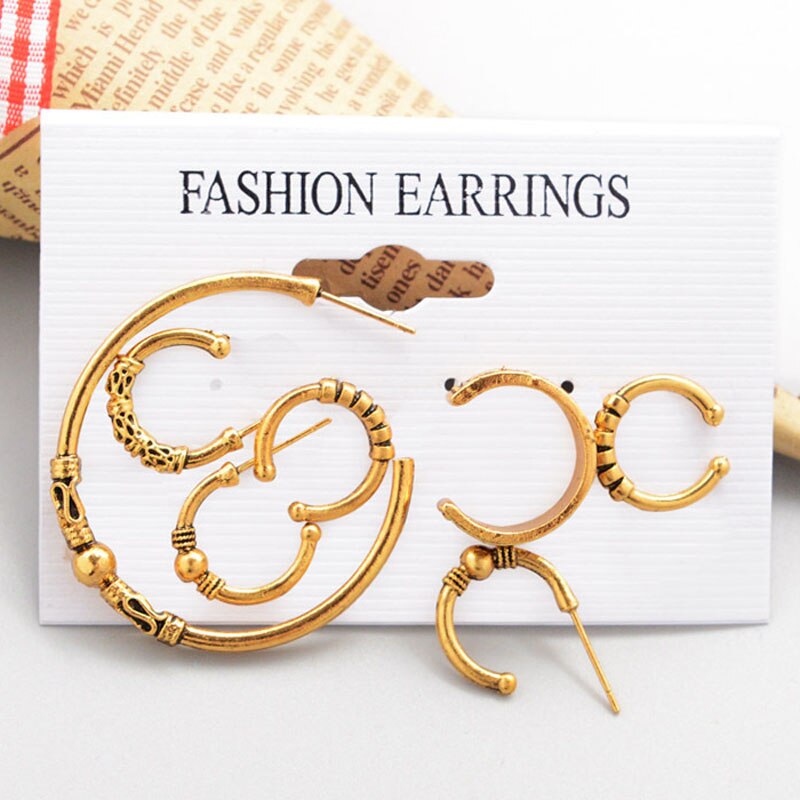 Christmas Gift Hot Sale New Punk Style Earring Sets Ethnic Bohemia Ear Clip Stud Earrings For Women Feather Leaf Owl Earrings Wholesale 2023