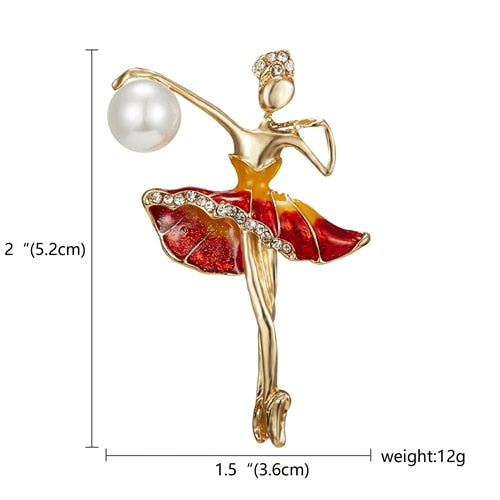 Aveuri Gymnastics Girl Flower Dancer Crystal Brooches for Women Cute Pin Bijouterie High Quality Corsage Fashion Wedding Jewelry