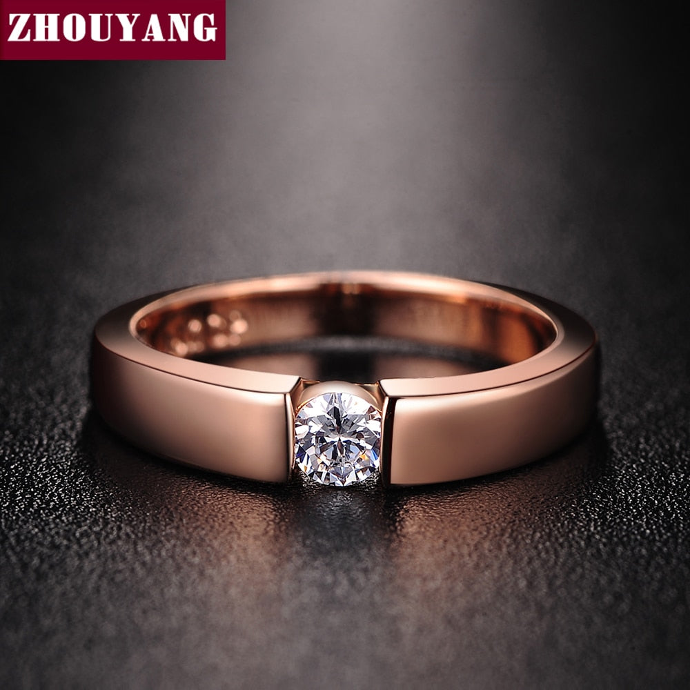 Aveuri 4.5mm Hearts and Arrows Cubic Zirconia Wedding Ring Rose Gold & Silver Color Classical Finger Ring R400 R406