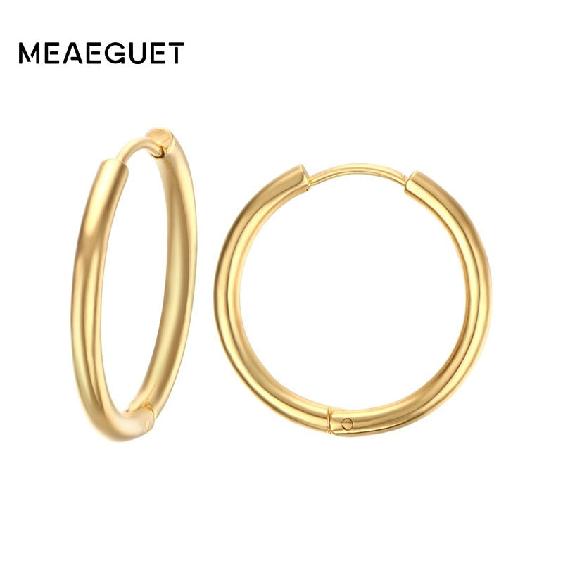 Meaeguet Trendy silver color Rose Gold Black Tone Stainless Steel Hoop Earrings Round Loop Earring For Women 25mm/20mm/11mm