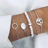 AVEURi 2023 Bohemian White Beads Bracelets Sets For Women Fashion Rope Chain Ocean Map Round Bracelets Bangles Jewelry Gifts