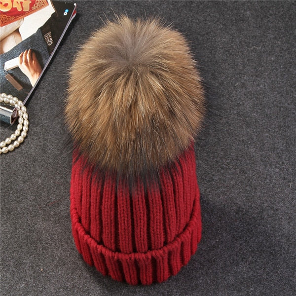 Christmas Gift Xthree Natural Mink Fur Winter Hat for Women Girl 's Hat Knitted Beanies Hat With Pom Pom Brand Thick Female Cap Skullies Bonnet