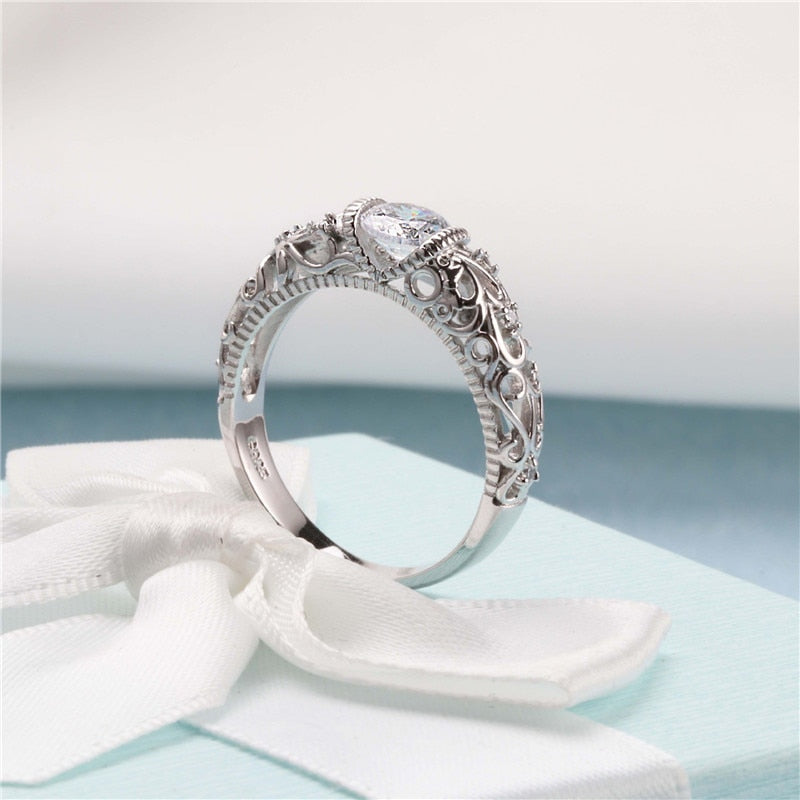 Christmas Gift Vintage Rings For Women Palace Pattern Silver Ring Cubic Zirconia Wedding Engagement Bridal Jewelry Drop Shipping CC1495