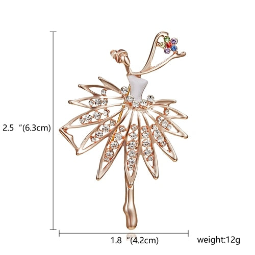 Aveuri Gymnastics Girl Flower Dancer Crystal Brooches for Women Cute Pin Bijouterie High Quality Corsage Fashion Wedding Jewelry