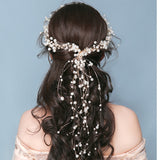Korean Handmade Crystal Pearl Long Tiaras Wedding Headband Headpiece Bridal Hair Piece Prom Pageant Accessories Girl Gift