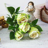Aveuri 4 Heads Artificial Flowers Long Stem Wedding Decoration Silk Rose Fake Flowers Plastic Branches with Leaves Home Hotel Decor