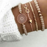 Tocona Retro Boho Gold Color Beadeds Hollow Flower Heart Bow Bracelet Set For Women Sweet Adjustable Bracelet Bangle Jewelry4019