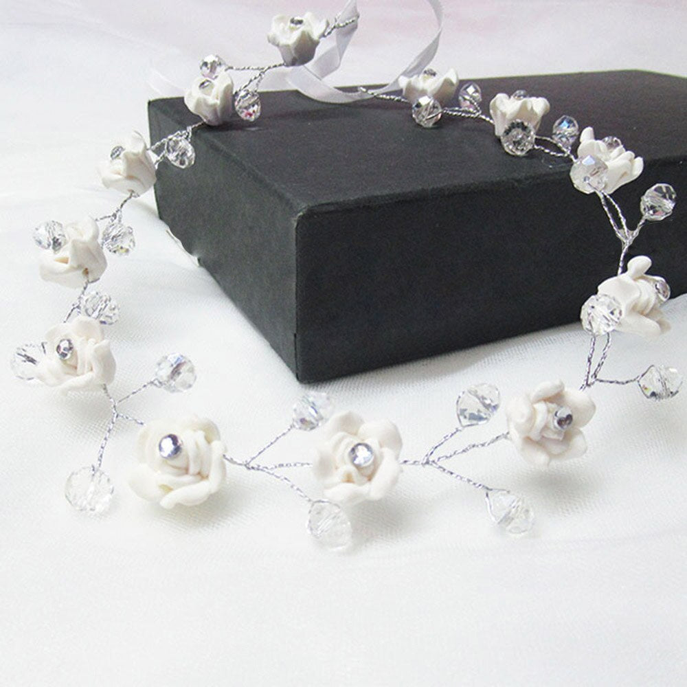 Graduation Gift Fashion Crystal Wedding Hair Accessories Handmade Floral Women Headband Pearl Headpiece Bridal Crown Hair Jewelry