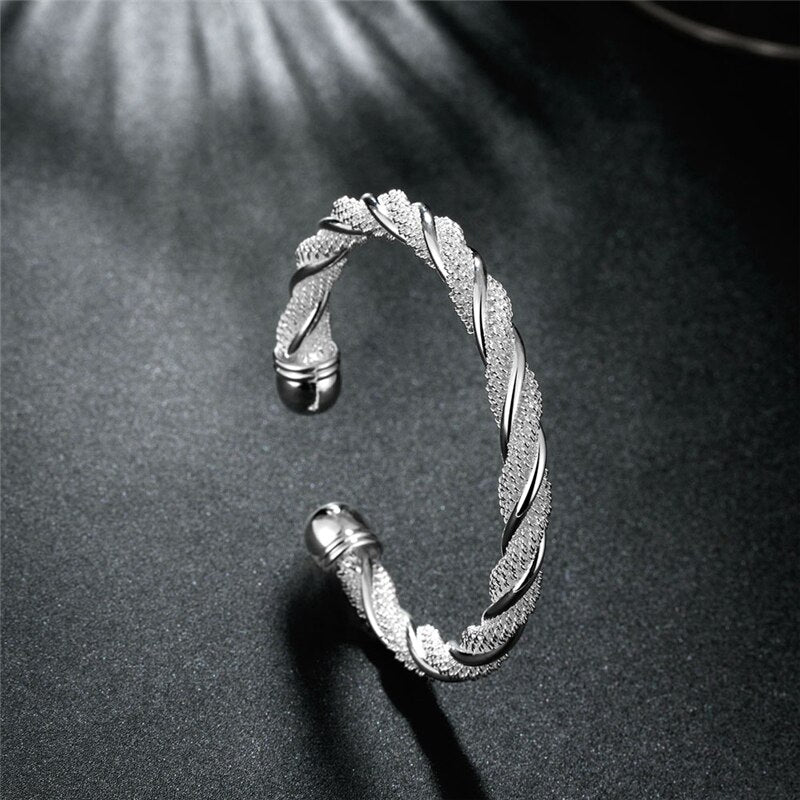 Aveuri Silver Sterling For Women Man Mesh Wide Braided Bracelet Bangle Chain Wristband Jewelry Bijoux Punk Jewelry