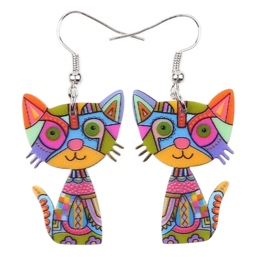 Christmas Gift Bonsny Drop Cat Acrylic Earrings Big Long Dangle Earring 2023 Fashion Jewelry For Women Girl New Style Cute Animal Accessories