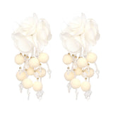 AVEURI  Bohemian Long Flower Earrings Pom Pom Big Statement Earrings Fringe Drop Earrings Women Jewelry