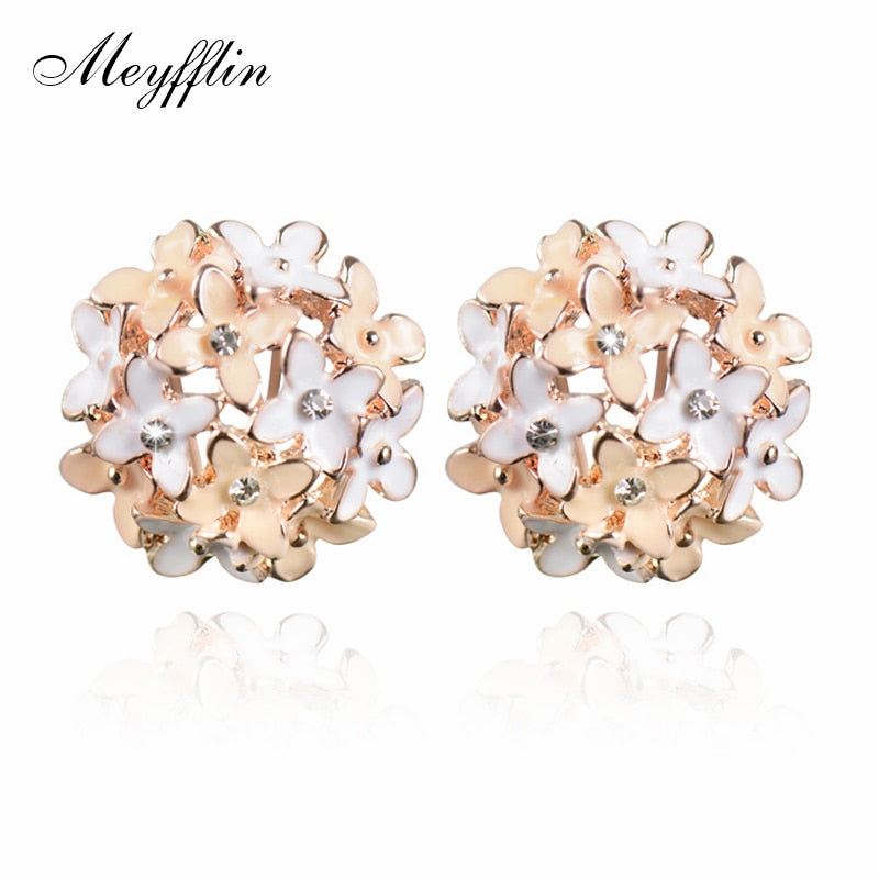 Stud Earrings for Women Female 2023 Boucle d'oreille Crystal Flower Clover Earring Gold Bijoux Jewelry Brincos Mujer