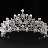 Aveuri Christmas Gift Silver Color Crystal Bride tiara Crown Fashion Pearl Queen Wedding Crown Headpiece Wedding Hair Jewelry Accessories Wholesale