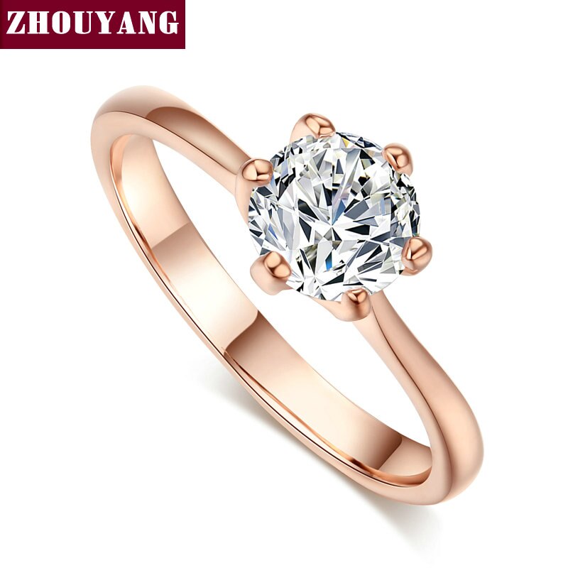 Aveuri Wedding Ring For Women Rose Gold Color Six Claw Cubic Zirconia Round Cut 1 Carat 6mm Fashion Jewelry R013 R014