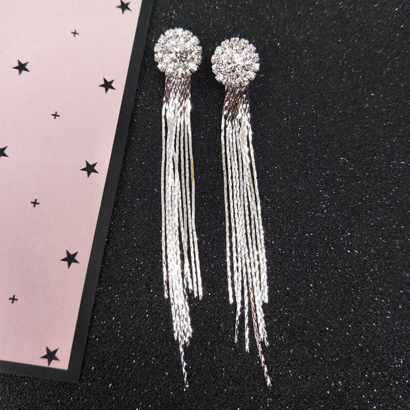 Christmas Gift 2023 New Korean Fashion Jewelry Personality Temperament Crystal Tassel Earrings Oorbellen Earrings For Women Long Earrings Gift