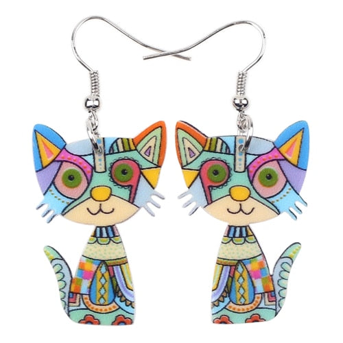 Christmas Gift Bonsny Drop Cat Acrylic Earrings Big Long Dangle Earring 2023 Fashion Jewelry For Women Girl New Style Cute Animal Accessories