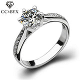 Christmas Gift Trendy Jewelry Silver Rings For Women Bridal Wedding Cubic Zirconia Round Stone Ring Bijoux Femme Engagement Anel CC1455