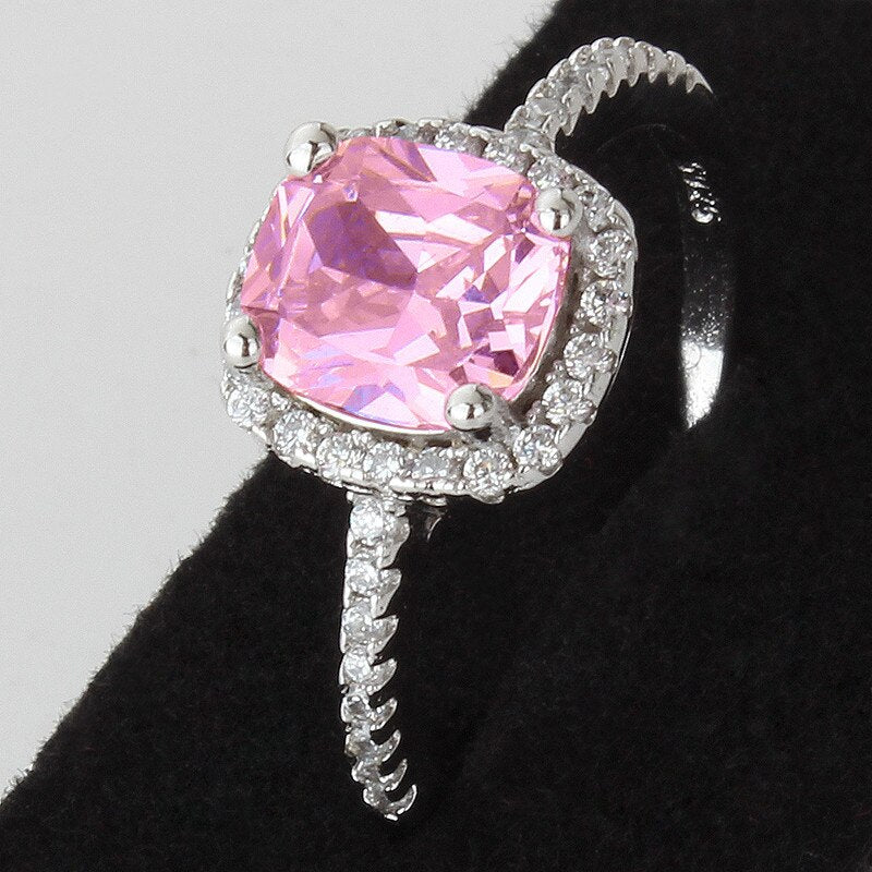Christmas Gift Rings For Women Bridal Wedding Cubic Zirconia Rectangle Pink/Yellow Stone Engagement Ring Bijoux Femme CC596