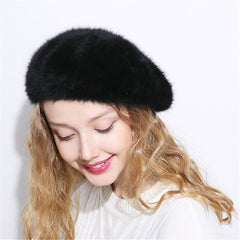 Christmas Gift Winter Autumn women's Rabbit fur beret hat for girl knitted hat solid fashion taking the female boina