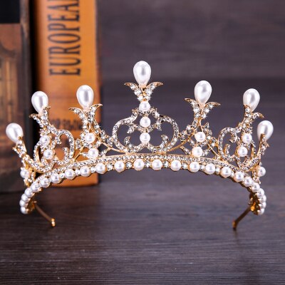 Aveuri Christmas Gift Luxury Silver Color Rhinestone Wedding Tiara Crown Pearl Queen Diadem Bride Crown Headpiece Wedding Hair Accessories Tiara