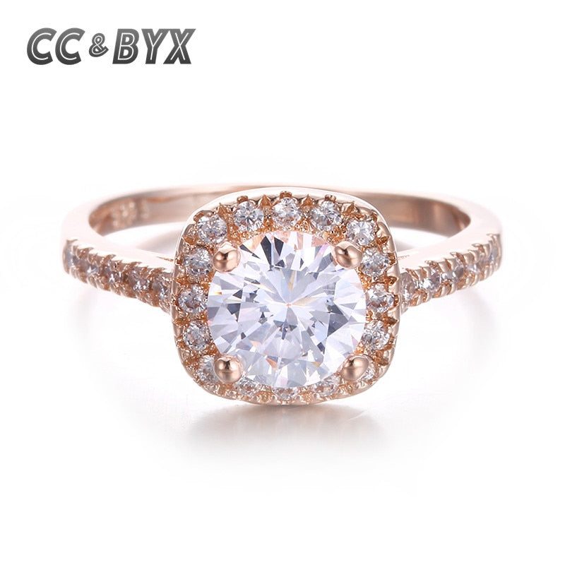 Christmas Gift Jewelry Fashion Jewelry Rings For Women Luxury Rose Gold Color Square Stone Party Bridal Wedding Engagement Ring Bijoux CC627
