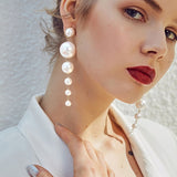Christmas Gift Hot Trendy Elegant Created Big Simulated Pearl Long Earrings Pearls String Statement Drop Earrings For Wedding Party Gift 2023