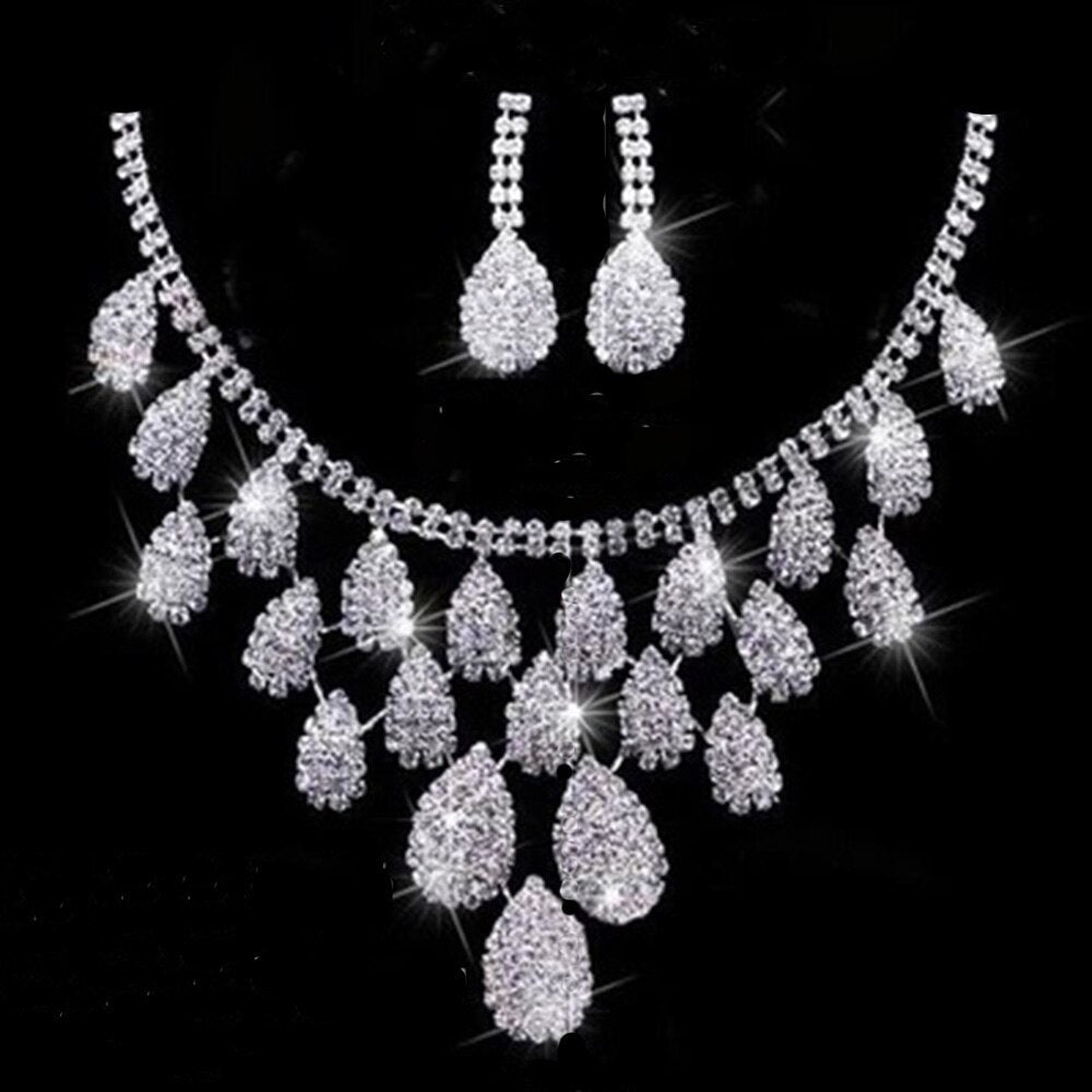 Graduation Gift Elegant Simulated Pearl Bridal Jewelry Sets Silver Color Leaf Crystal Necklaces Earrings Sets Women Wedding Jewelry