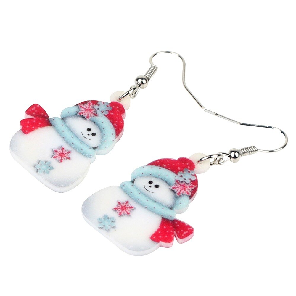 Christmas Gift Acrylic Christmas Snowman Decoration Earrings Drop Dangle Ornaments Jewelry For Women Girls Teens Navidad Accessories New