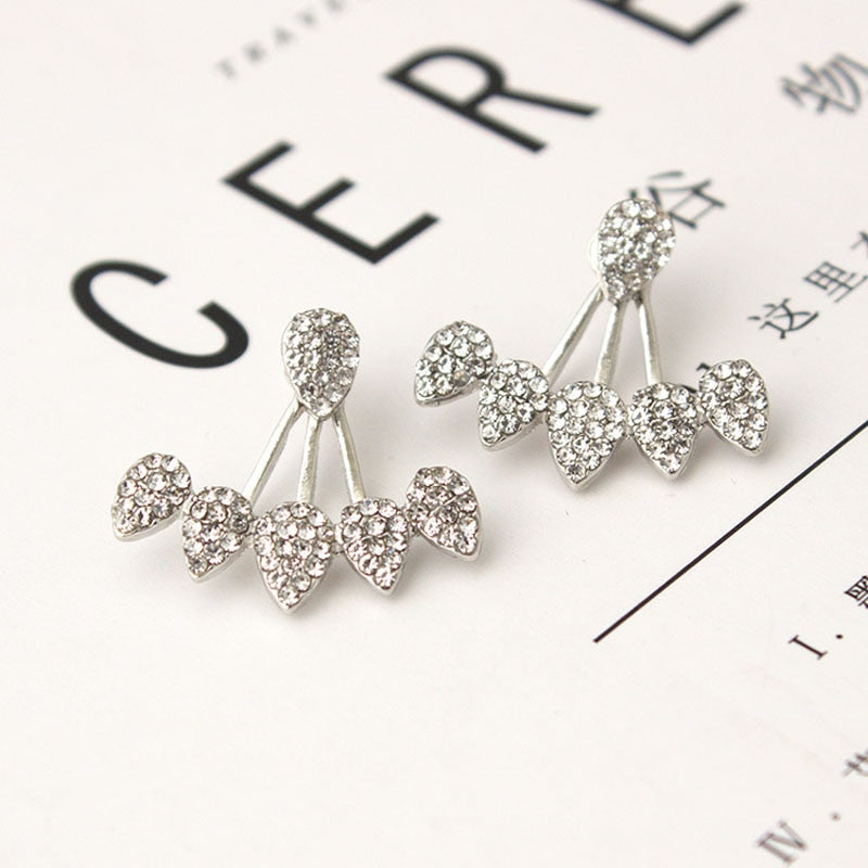 Christmas Gift New Korean Jewelry New Crystal Front Back Double Sided Stud Earring For Women Fashion Ear Cuff Piercing Earring Gift Wholesale