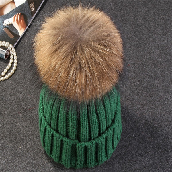 Christmas Gift Xthree Natural Mink Fur Winter Hat for Women Girl 's Hat Knitted Beanies Hat With Pom Pom Brand Thick Female Cap Skullies Bonnet