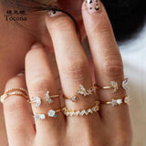 Aveuri 7 Pcs/set New Fashion Goldn Color Open Ring Sets Pretty Butterfly Flowers Hollow Geometric Opal Stone Women Jewelry C20307