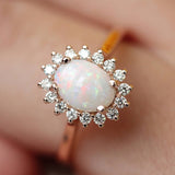 Aveuri Rings For Women Egg-Shaped Opal & CZ  Rose Gold Color  Wedding Engagement Ring Fashion Jewelry For Gift KCR237