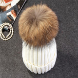 Christmas Gift Xthree Natural Mink Fur Winter Hat for Women Girl 's Hat Knitted Beanies Hat With Pom Pom Brand Thick Female Cap Skullies Bonnet