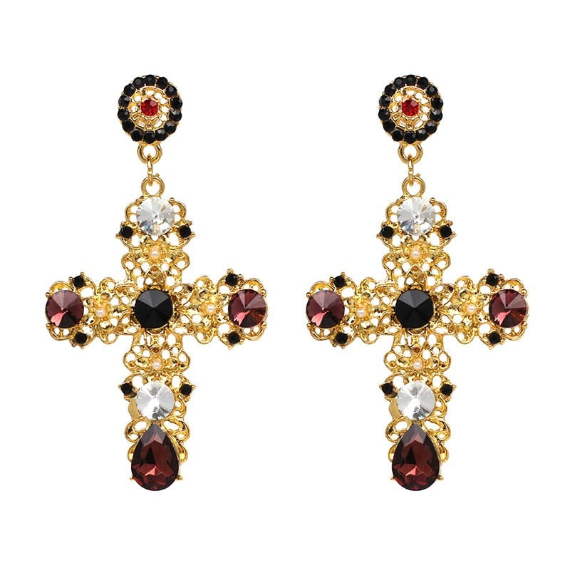 AVEURI  New Arrival Fashion Women Big Vintage Statement Earrings For Women Baroque Bohemian Cross Earring