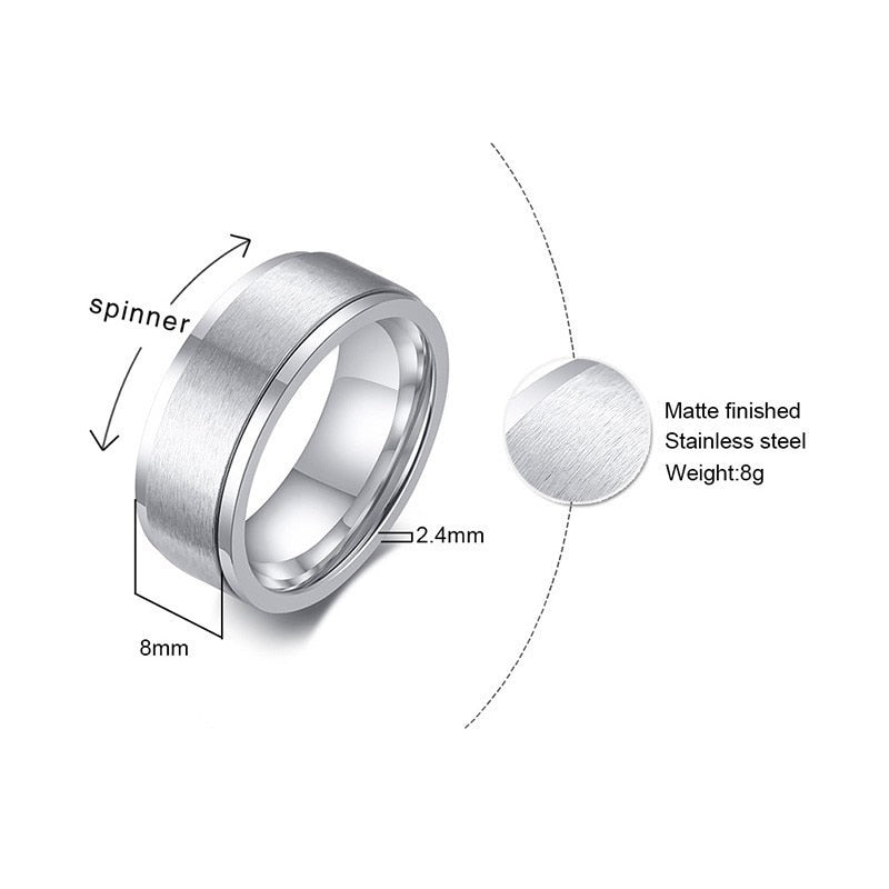 Personalized Basic Spinner Ring Men's Wedding Brands Stainless Steel Rotatable 6mm 8mm Male Anel Stylish Punk Alliance