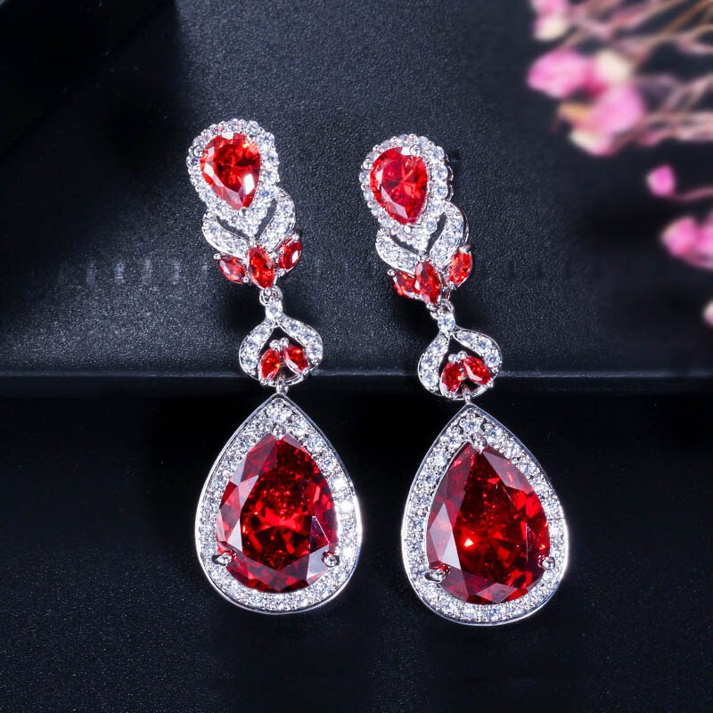 Christmas Gift Elegant Water Drop Shaped Cubic Zirconia Crystal Bridal Long Earrings Luxury Wedding Jewelry for Brides CZ166