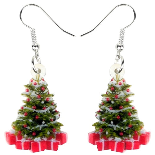 Christmas Gift Acrylic Christmas Tree Gift Earrings Drop Dangle Decoration Navidad Jewelry For Women Girls Teens Ornaments Accessories