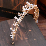 Christmas Gift Handmade Vintage Gold Bride Tiaras Pearl Rhinestones Wedding Princess Crowns Bride Hair Jewelry Wedding Accessories