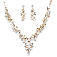 Vintage Simulated Pearl Jewelry Sets for Women 2023 Fashion Flower Statement Necklace and Earring Set Wedding Party Accessories