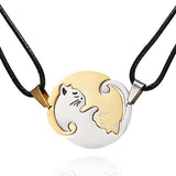 Aveuri New Stainless Steel Black White Yin Yang Cat Pendants Necklaces Couple Best Friend Necklace Jewelry Gift for Friendship A11