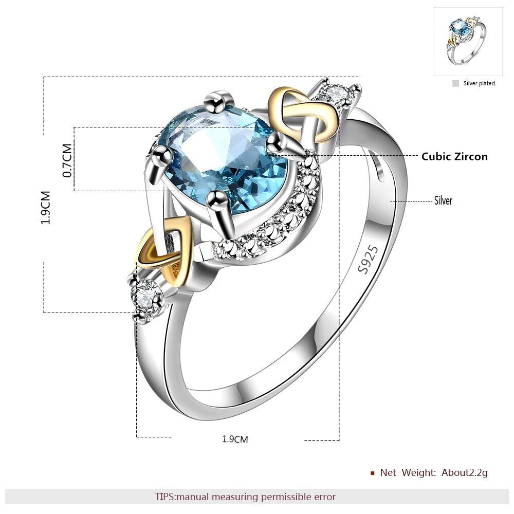 Christmas Gift Jewelry Jewelry Fashion Oval Sky Blue CZ Ring For Women Chic Accessories Engagement Gift Rings CC542